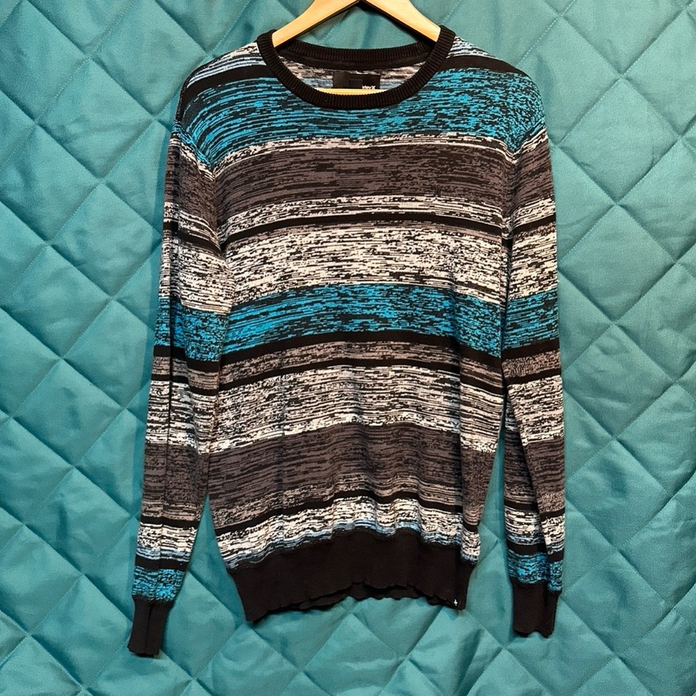 Hurley Crewneck Sweater in Blue and Black with Textured Stripes